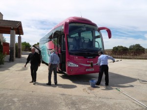Juanjo keeping the bus clean